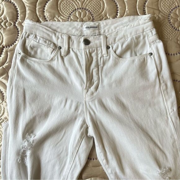 Good American Good Boy White Distressed Straight Jeans Size 2/26 - Picture 12 of 12